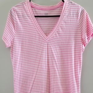 Gap v-neck, lightweight pink & white striped tee